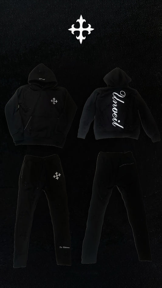 Unveil Black Rhinestone Tracksuit